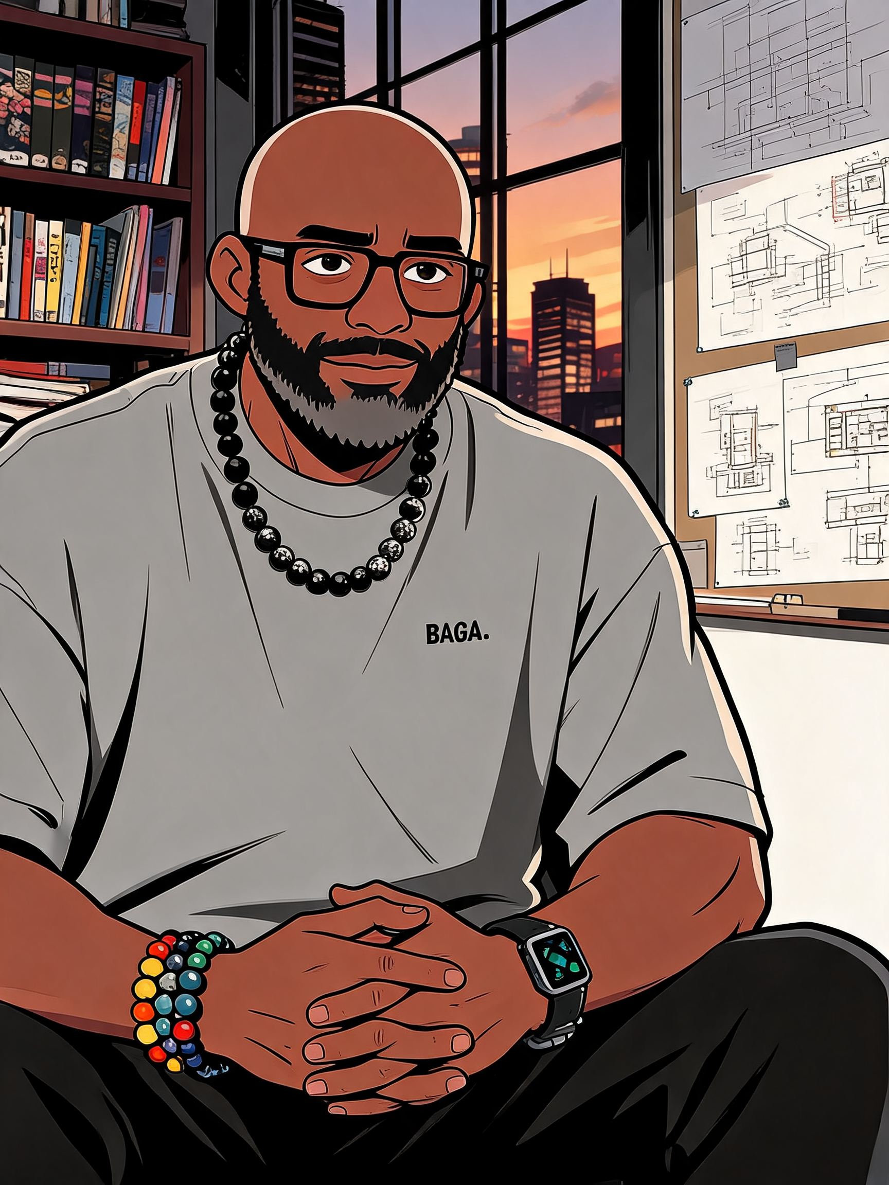 Sean A. Russell — illustrated portrait in GeekFon style.